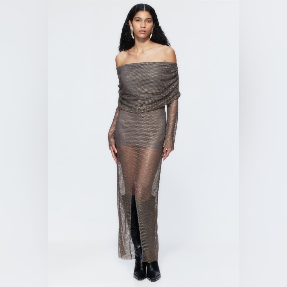 BNWT H&M Studio 2023 Rhinestone-Embellished Off-the-Shoulder Net Dress XS, L, XL